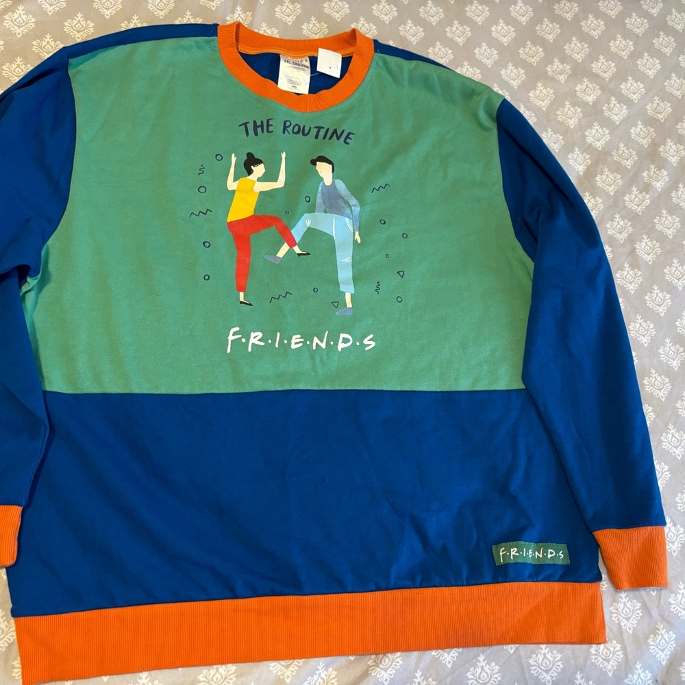 FRIENDS Colorblock Crewneck Sweater in Green, Blue & Orange